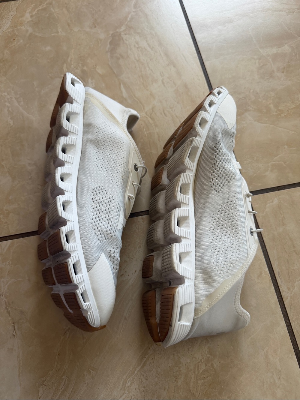 On Running Men’s Sneakers in White with Tan Accents - Picture 3 of 7